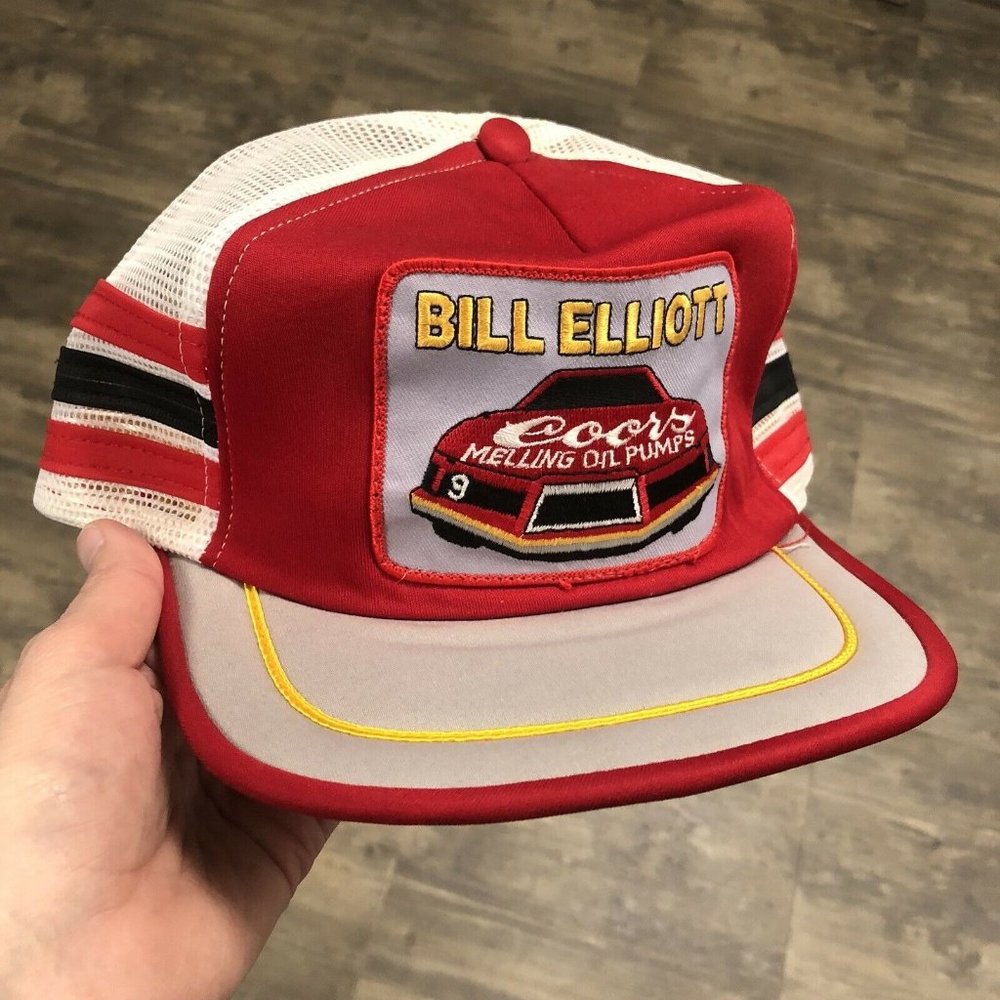 Vintage Bill Elliott Three Stripe Snapback Trucker Hat Coors Made In The USA